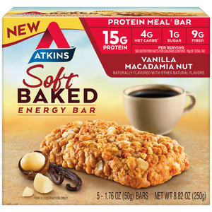 
                  
                    ATKINS Soft Baked Vanilla Macadamia Meal Bars - 5 Pack (50g per Bar)
                  
                